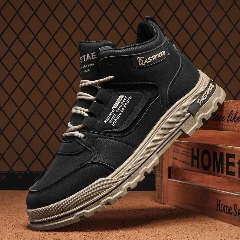 New High Top Leather Versatile Men's Shoes Outdoor Wear resistant Fashion Sports Running Work Boots