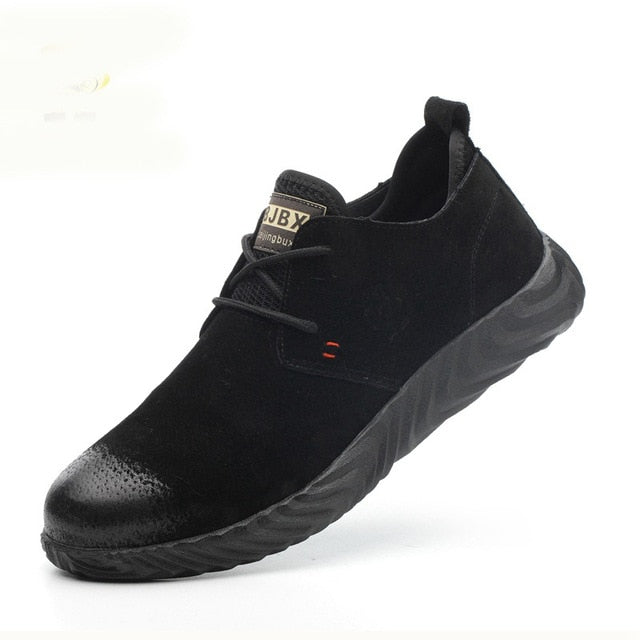 Men's Breathable Cow Suede Leather Steel Toe Work Boots Shoes Men Anti-slip Puncture Proof Safety Shoes