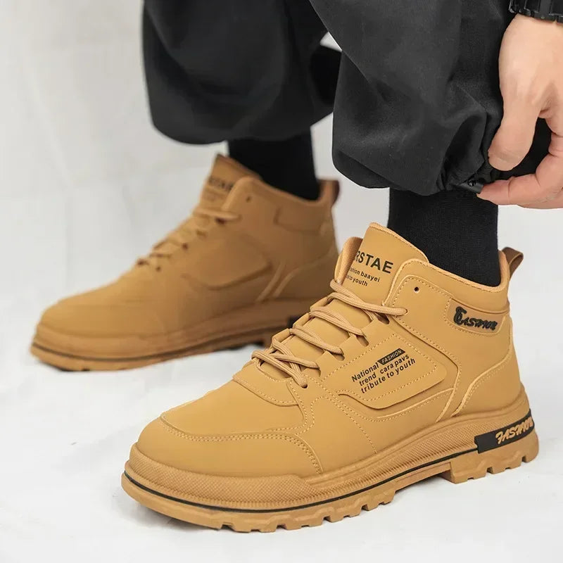 New High Top Leather Versatile Men's Shoes Outdoor Wear resistant Fashion Sports Running Work Boots