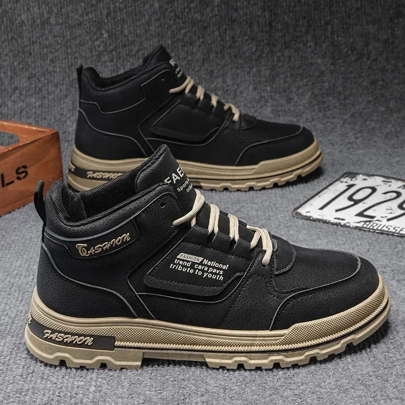 New High Top Leather Versatile Men's Shoes Outdoor Wear resistant Fashion Sports Running Work Boots