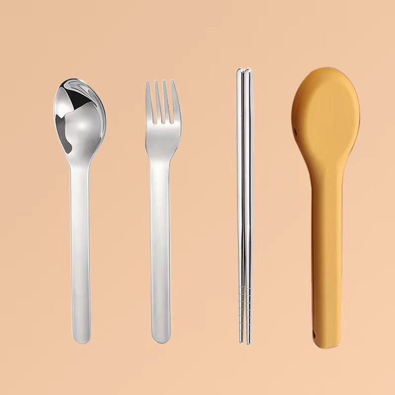 Portable Silicone Camping Cutlery Set with 304 Stainless Steel Spoon and Chopsticks
