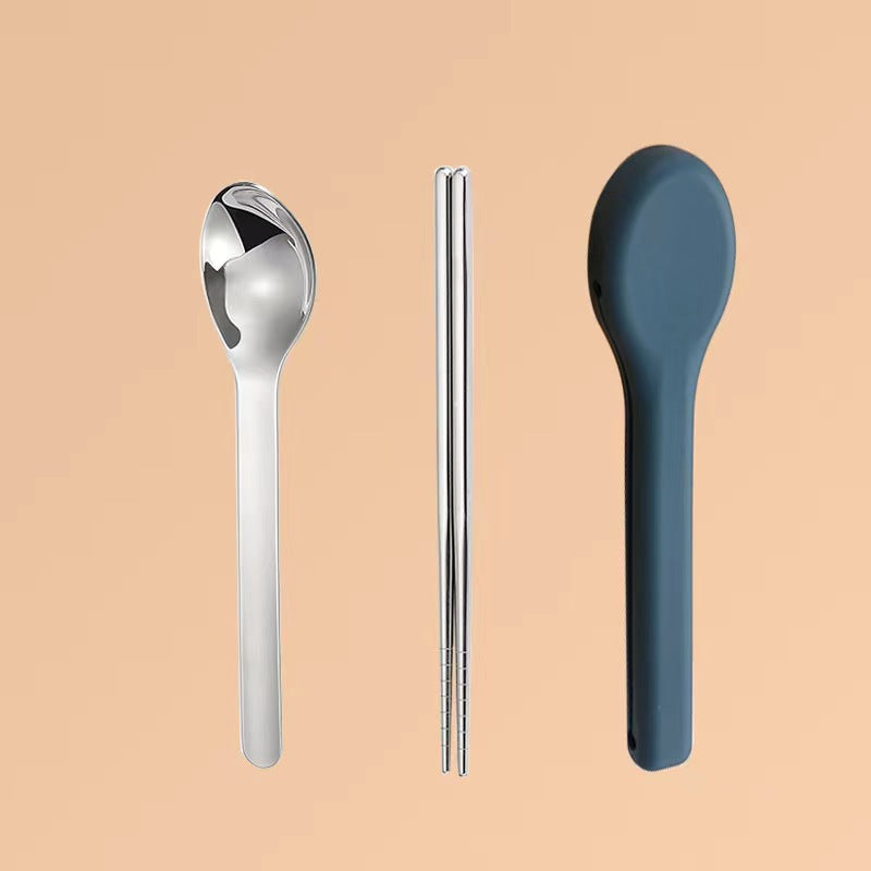 Portable Silicone Camping Cutlery Set with 304 Stainless Steel Spoon and Chopsticks