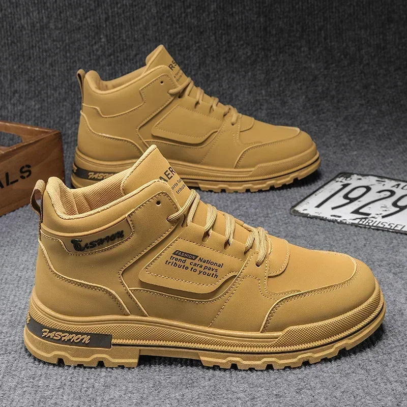 New High Top Leather Versatile Men's Shoes Outdoor Wear resistant Fashion Sports Running Work Boots