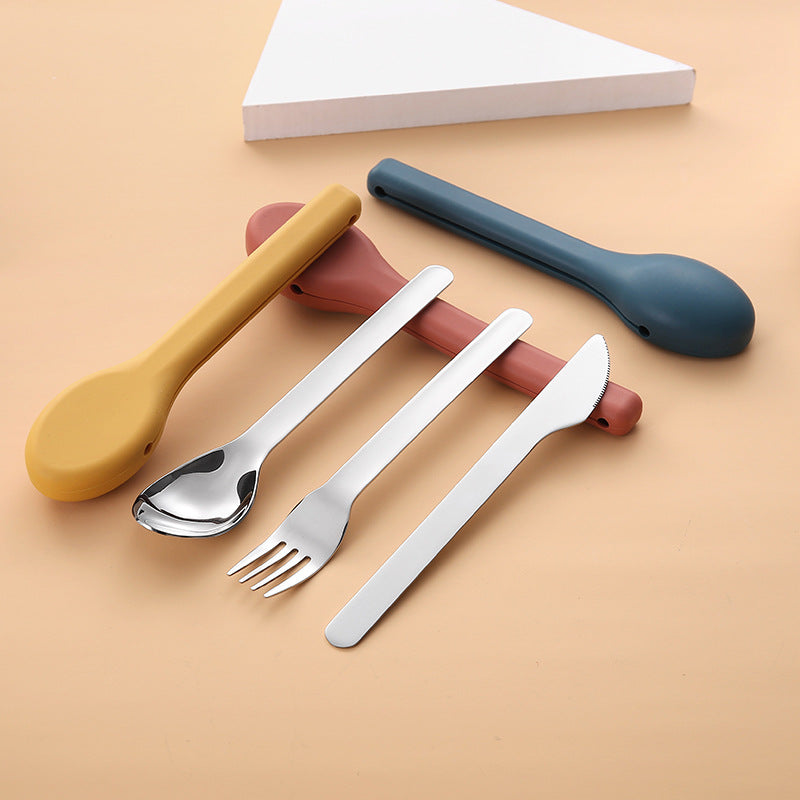 Portable Silicone Camping Cutlery Set with 304 Stainless Steel Spoon and Chopsticks
