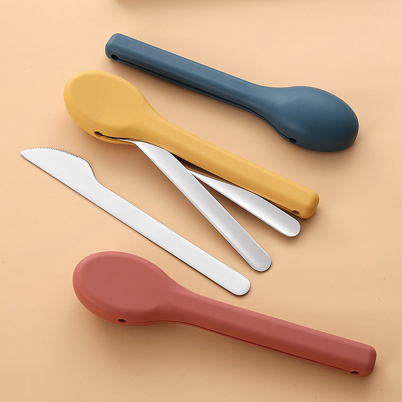 Portable Silicone Camping Cutlery Set with 304 Stainless Steel Spoon and Chopsticks